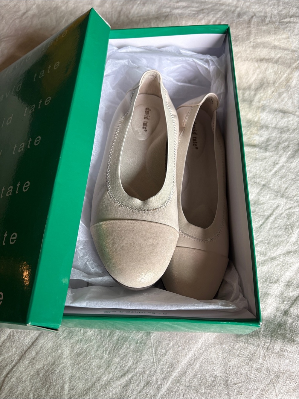 David Tate Light Beige Round-Toe Ballet Flats